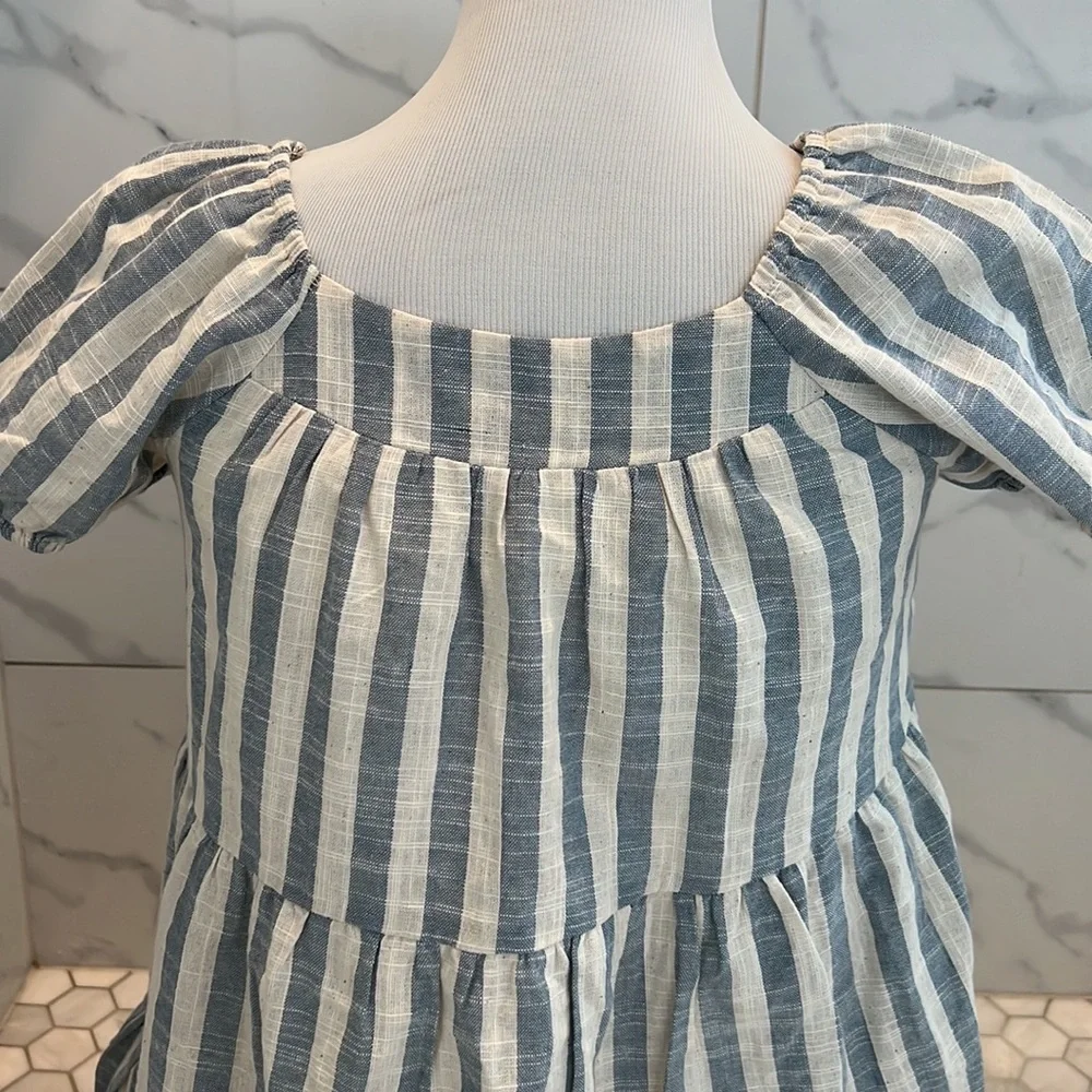 ❌ HAYDEN Striped Puff Sleeve Tiered Cotton Babydoll Dress Girls L